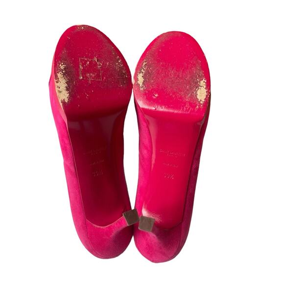 SAINT LAURENT Suede Patent Goatskin Tribute Two 80 Platform Pumps 39.5 Fuchsia - Picture 5 of 9